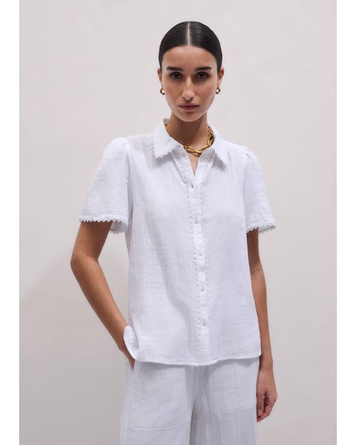 ME+EM White Cheesecloth Trim Detail Blouse