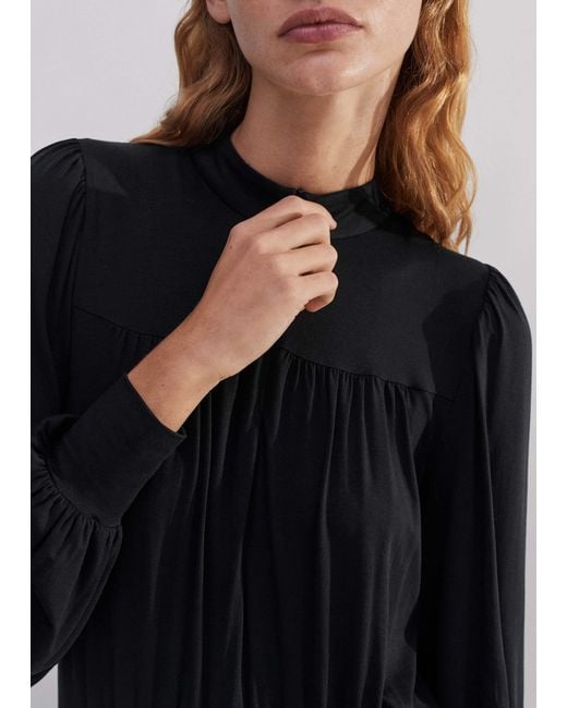 ME+EM Black Gather Detail Midi Dress