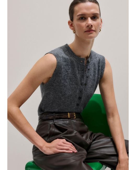 ME+EM Gray Henley Knit Vest Mid Melange