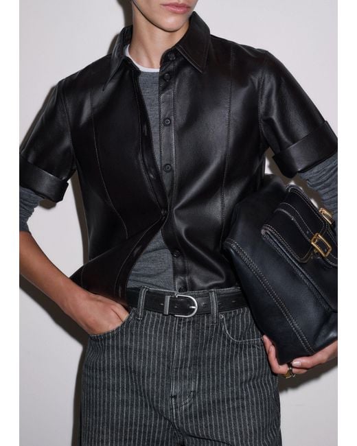 ME+EM Black Straight Leather Shirt