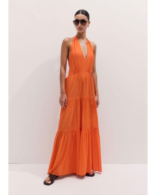 ME+EM Orange Cotton Voile Tiered Maxi Dress