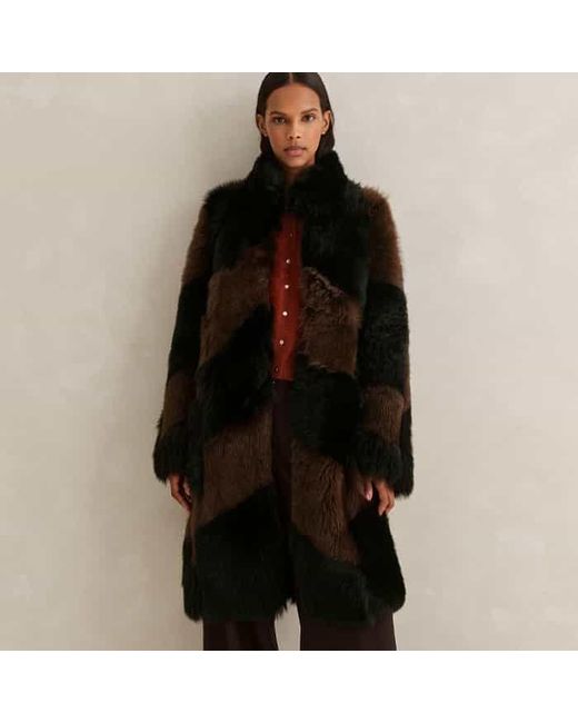 ME+EM Black Statement Shearling Patchwork Coat/Chocolate