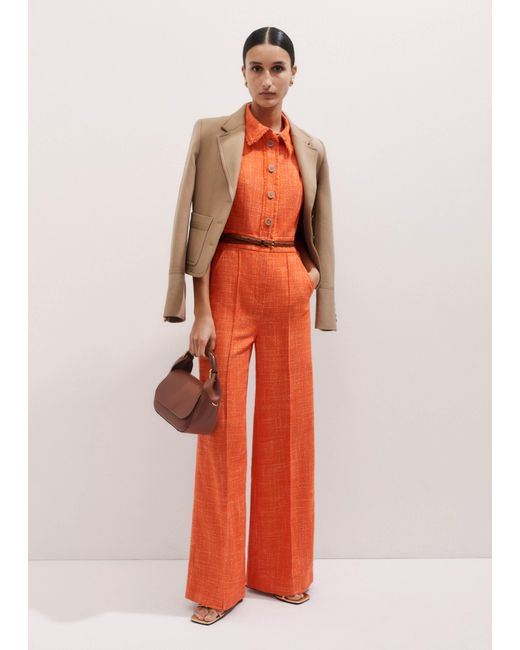 ME+EM Orange Tweed Fray Trim Jumpsuit Papaya