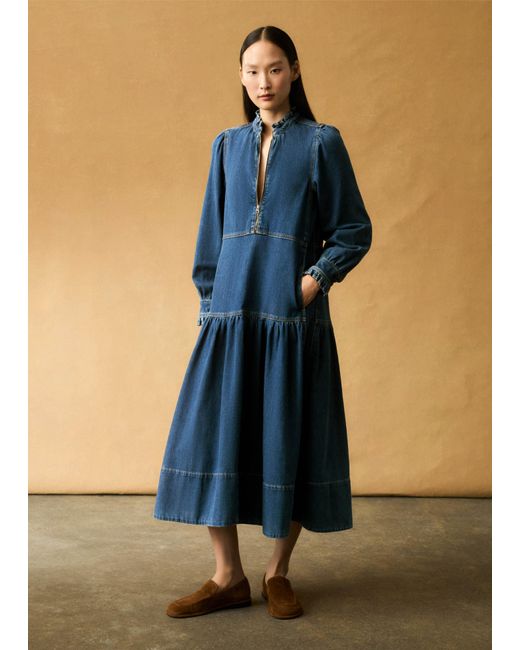 ME+EM Blue Washed Denim Midi Dress