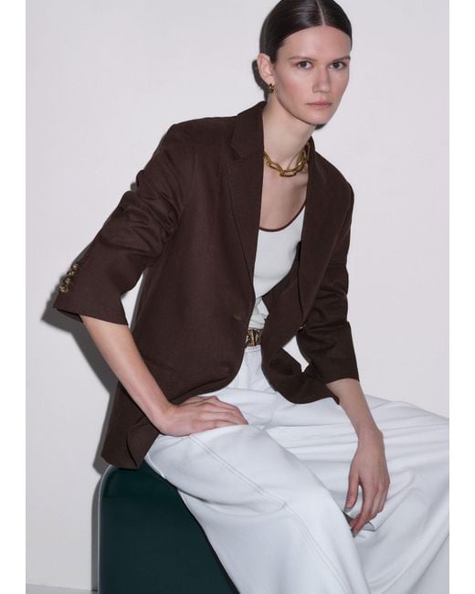ME+EM Brown Crease-Less Linen Deconstructed Lightweight Summer Blazer
