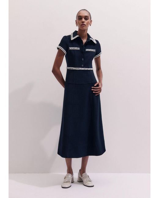 ME+EM Blue Fit And Flare Midi Dress