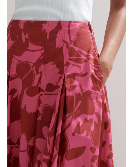 ME+EM Red Cotton Two Tone Tulip Print Maxi Skirt