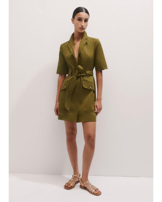 ME+EM Green Collared Zip Front Utility Dress + Belt