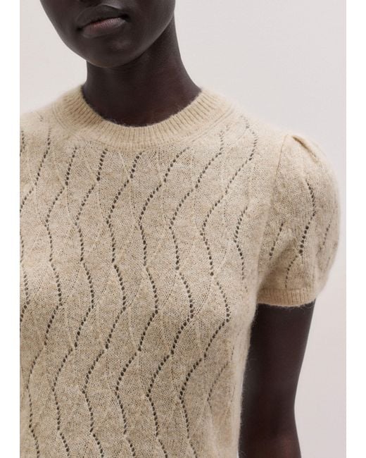 ME+EM Brown Lofty Pointelle Slim Knit Tee Latte Melange