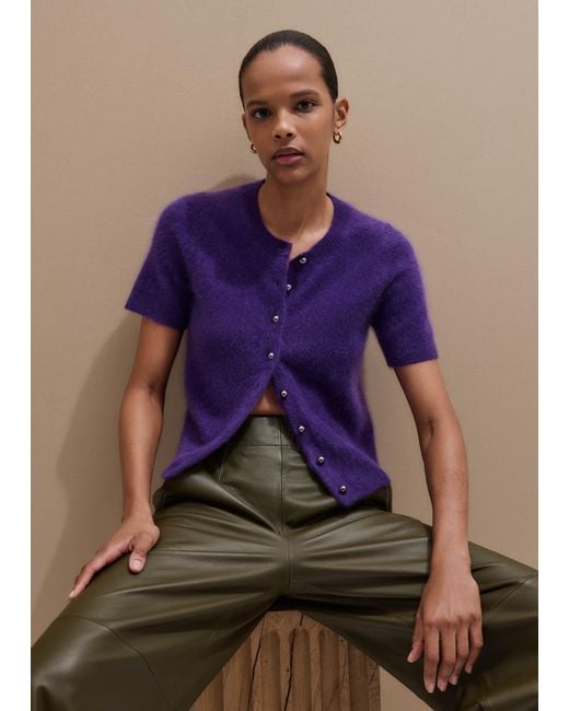 ME+EM Purple Brushed Cashmere Button Through Straight Knit Tee