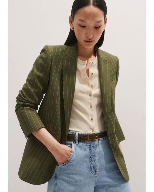 ME+EM Gray Pinstripe Sharp Shoulder Blazer