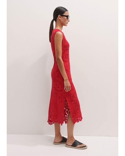 ME+EM Red Asymmetric Cotton Crochet Maxi Dress + Slip