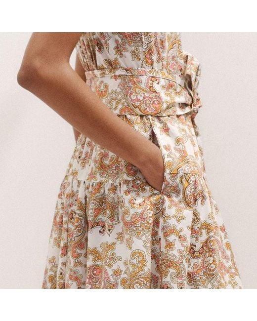 ME+EM Blue Cotton Poplin Geo Paisley Print Maxi Dress + Belt