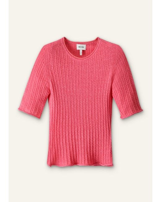 ME+EM Pink Lofty Fine Cable Knit Slim Tee