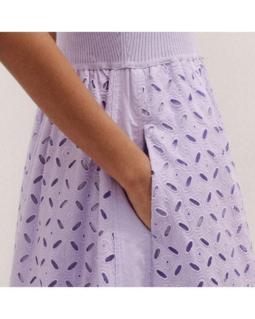 ME+EM Purple Knit + Broderie Mixed Media Midi Dress