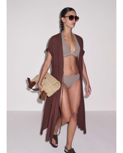 ME+EM Blue Microstripe Bikini Bottom Cinnamon-Cream