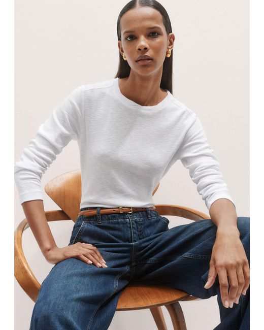 ME+EM White Crew Neck Long Sleeve Tee