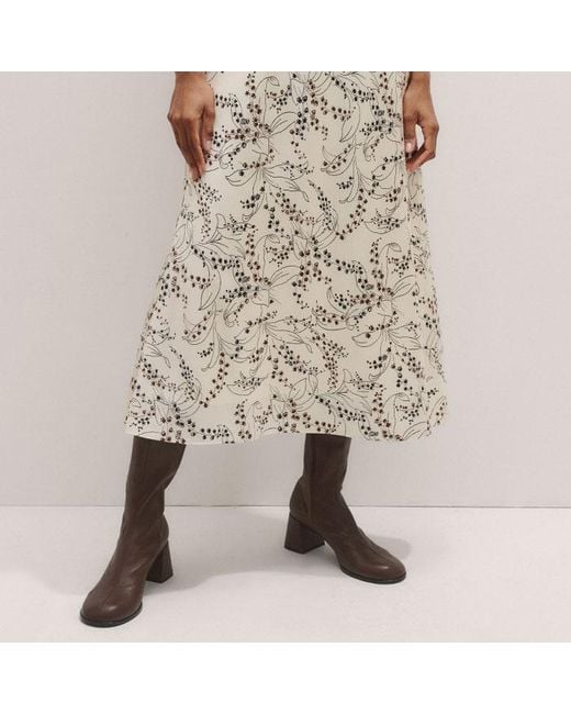 ME+EM Natural Lily Of The Valley Print Midi Tea Dress
