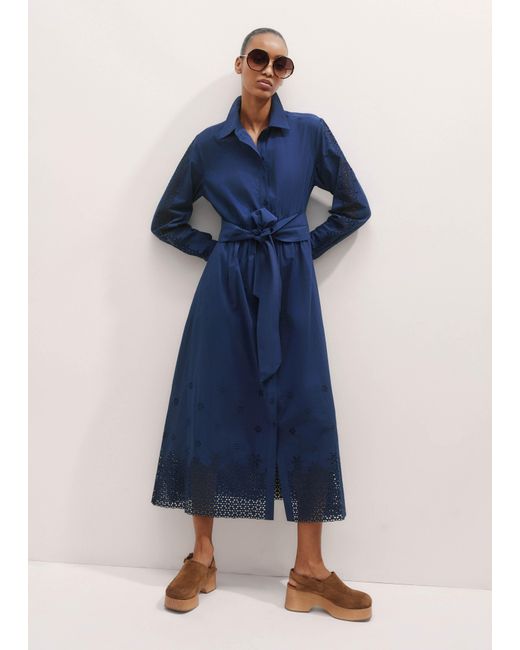 ME+EM Blue Cotton Broderie Border Maxi Shirt Dress + Belt Intense