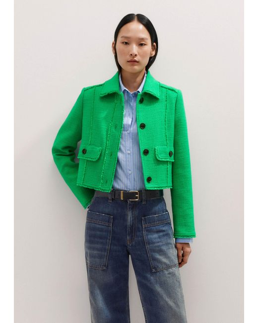 ME+EM Green Pop Tweed Fringe Jacket