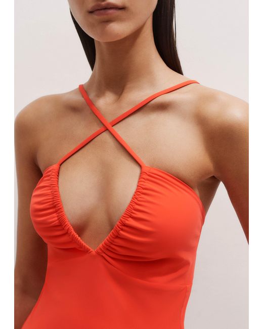 ME+EM Red Multiway Neck Ruched Swimsuit