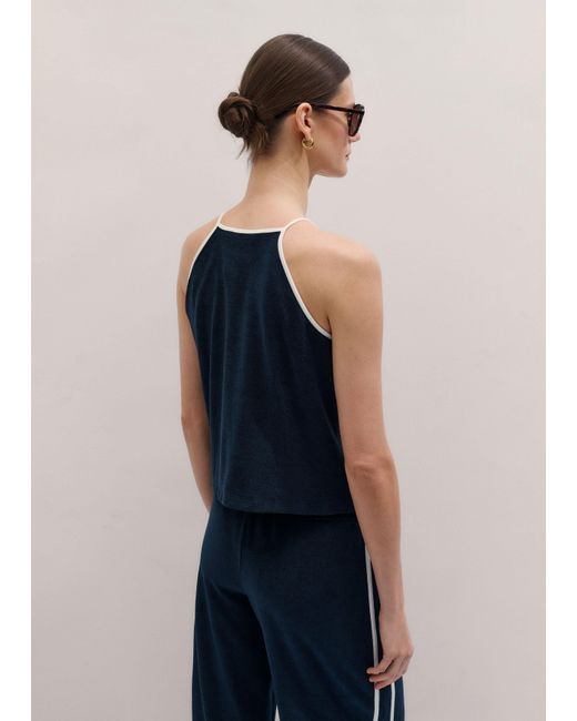 ME+EM Blue Towelling Halterneck Top-Cream