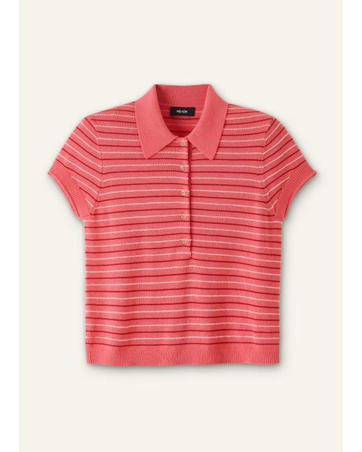 ME+EM Textured Stripe Straight Polo Tee