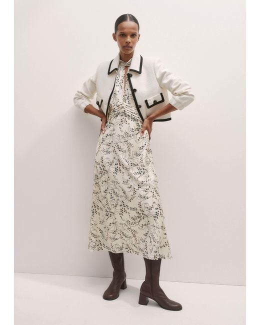 ME+EM Natural Lily Of The Valley Print Midi Tea Dress