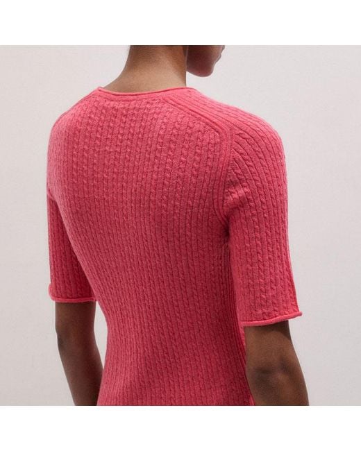 ME+EM Pink Lofty Fine Cable Knit Slim Tee