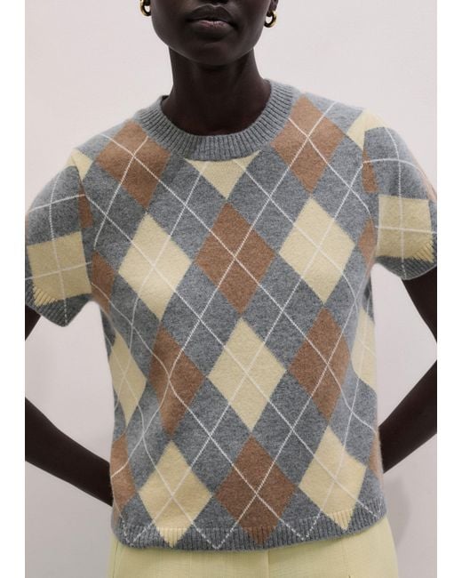 ME+EM Gray Cashmere Argyle Baby Tee