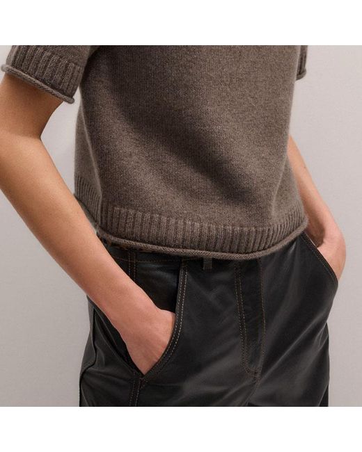 ME+EM Brown Cashmere Roll Trim Knit Tee