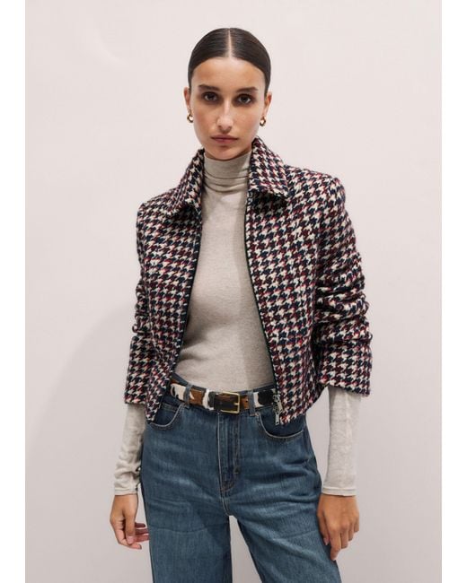 ME+EM Black Houndstooth Fitted Cropped Jacket