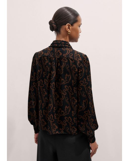 ME+EM Black Silk Floral Scroll Print Shirt + Tie