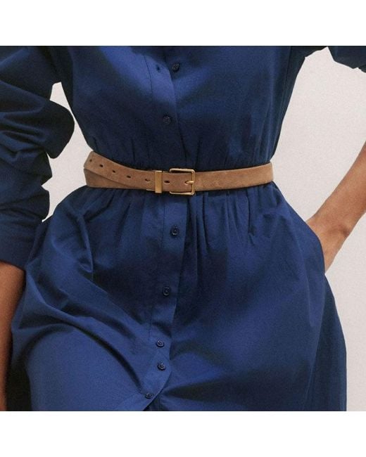 ME+EM Blue Cotton Broderie Border Maxi Shirt Dress + Belt Intense
