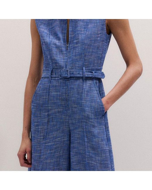 ME+EM Blue Texture Wide Leg Cropped Jumpsuit