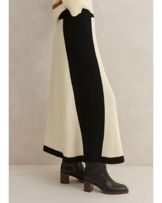 ME+EM Natural Merino Cashmere Contrast Panel A-line Skirt