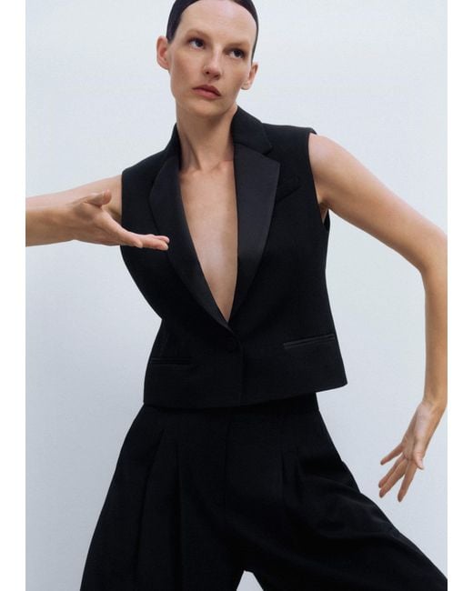 ME+EM Black Sleeveless Tux Jacket