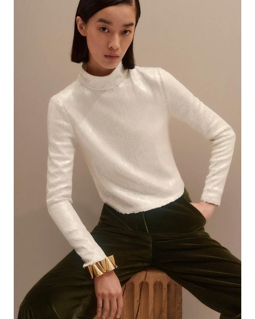 ME+EM Natural Sequin High Neck Top
