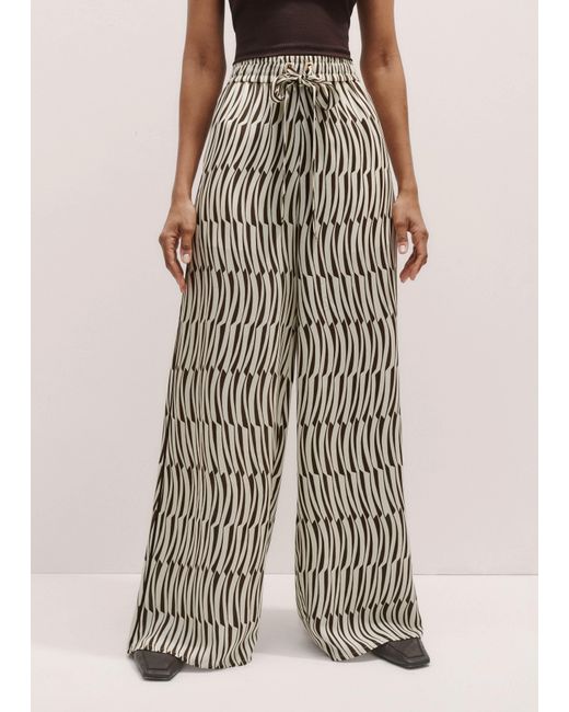 ME+EM White Silk Linear Keys Print Wide-Leg Trouser