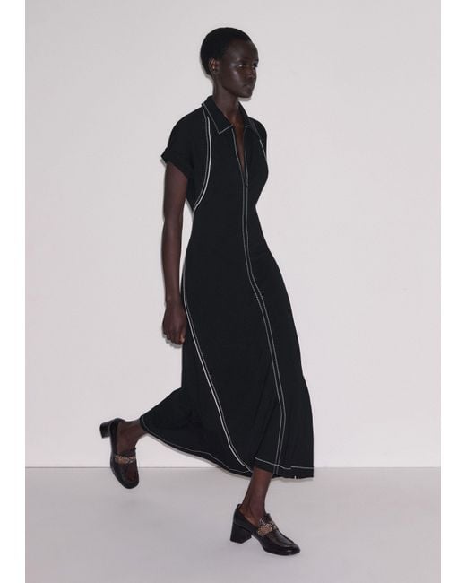 ME+EM Black Stitch Detail Fit And Flare Midi Dress