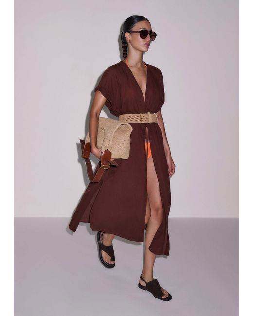 ME+EM Red Cotton Holiday Kaftan Maxi Dress