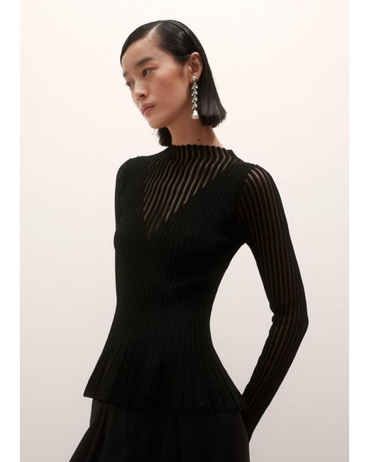ME+EM Black Conceal + Reveal Metallic Knit Peplum Top