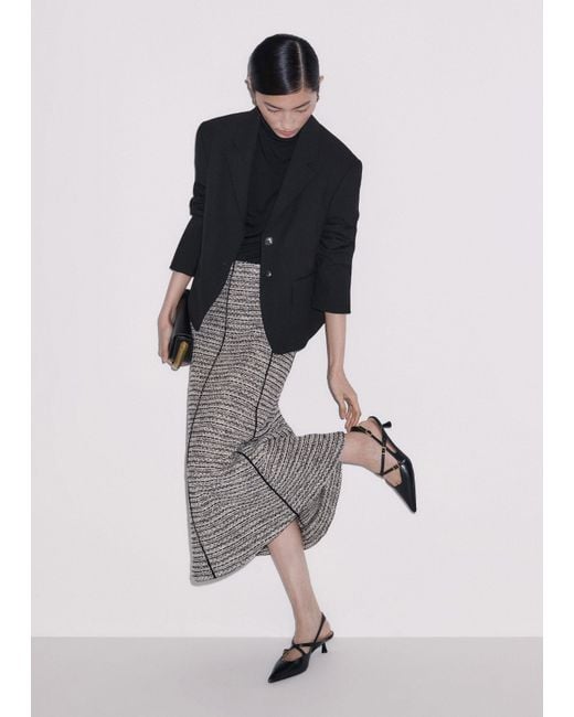 ME+EM Gray Soft Tweed Midi Skirt
