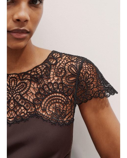 ME+EM Brown Lace Trim Bias Cut Maxi Dress