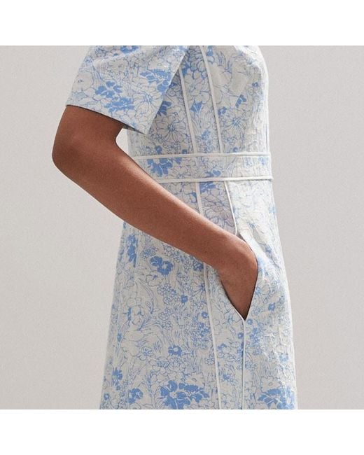 ME+EM White Cotton Jacquard Gardenia Print Maxi Dress