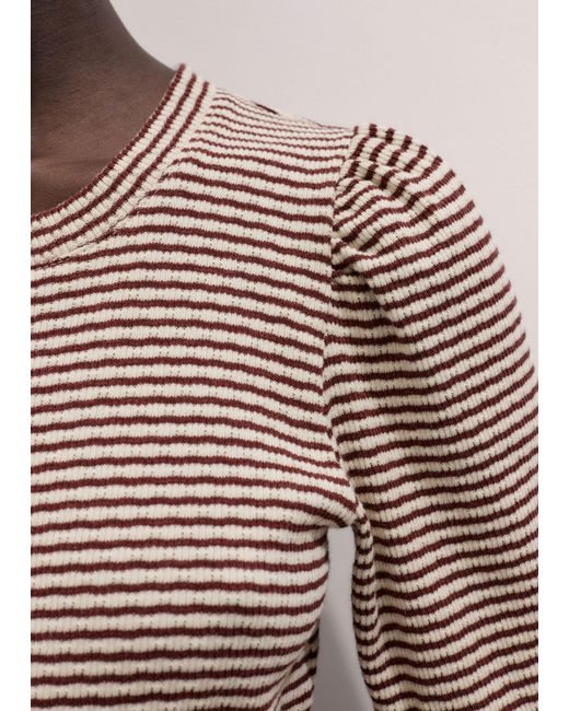 ME+EM Multicolor Striped Pouf Sleeve Tee Cinnamon-Light Cream