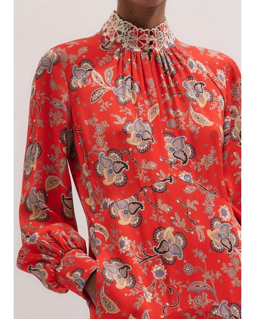 ME+EM Red Fit & Flare Ornate Paisley Print Maxi Dress