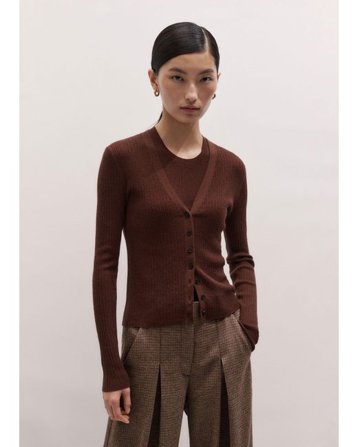 ME+EM Brown Barely There V Neck Slim Cardigan