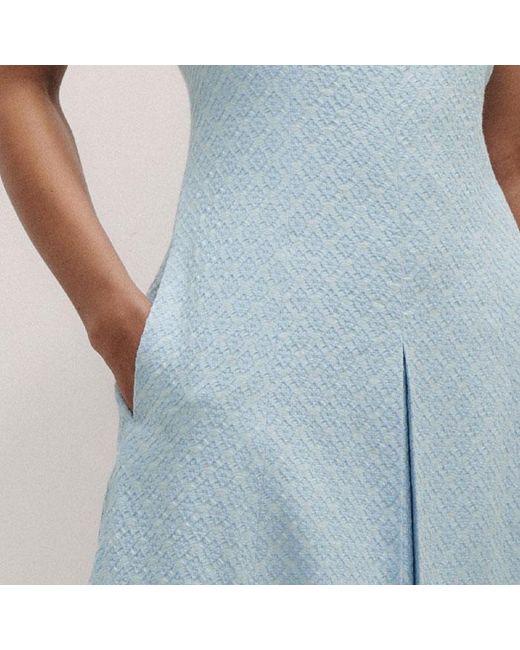 ME+EM Blue Italian Jacquard Fit And Flare Midi Dress