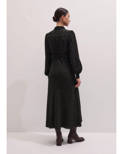 ME+EM Black Winter Polka Dot Lace Trim Maxi Dress/Caramel